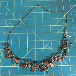 Vtg Piddily Links Kingston NY Necklace Charms Brass Casper Moon Cat